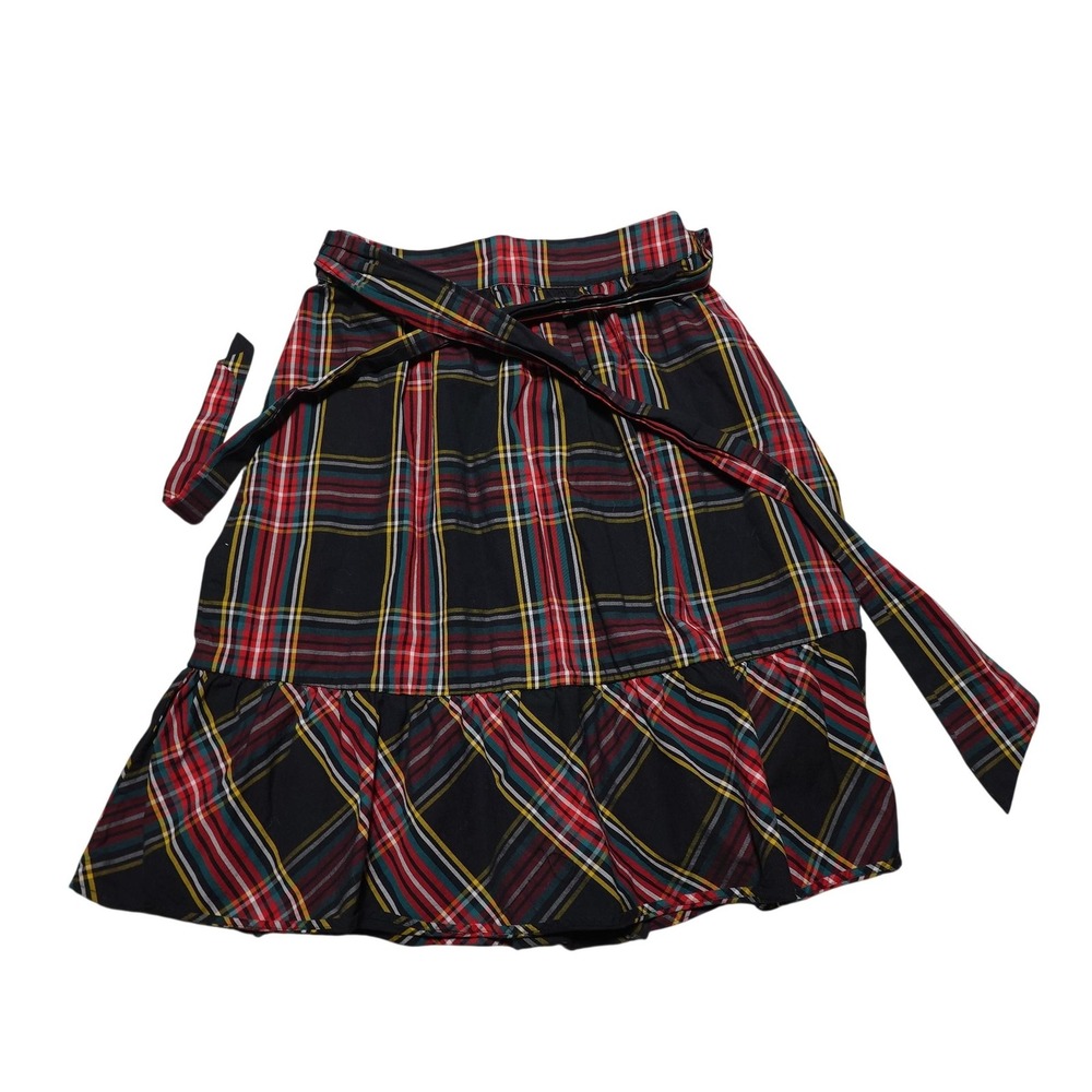 J.Crew Skirt Womens 2 Multicolor Plaid Ruffle Hem Belted A-Line Knee Length Fall